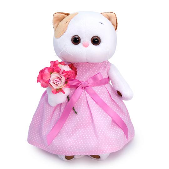 Кошечка Ли-Ли в розовом платье с букетом 24 см